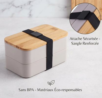 Lunch Box Bento 2 Compartiments avec Couverts – Étanche