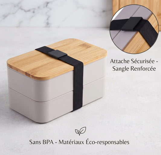 Lunch Box Bento 2 Compartiments avec Couverts – Étanche