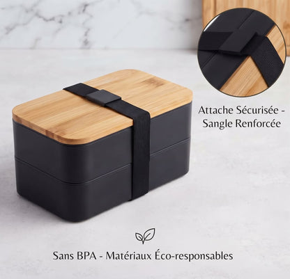 Lunch Box Bento 2 Compartiments avec Couverts – Étanche