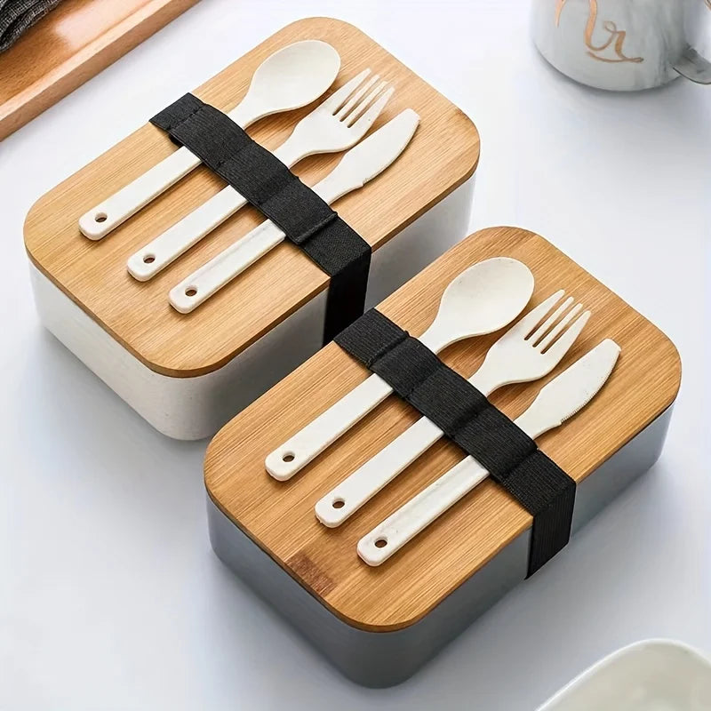 Lunch box bambou avec couverts