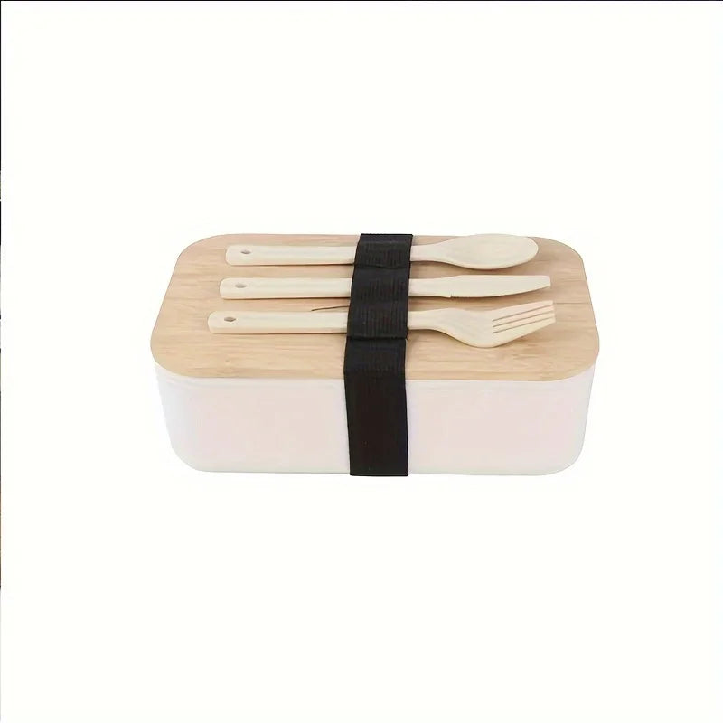 Lunch box bambou avec couverts, coloris blanc