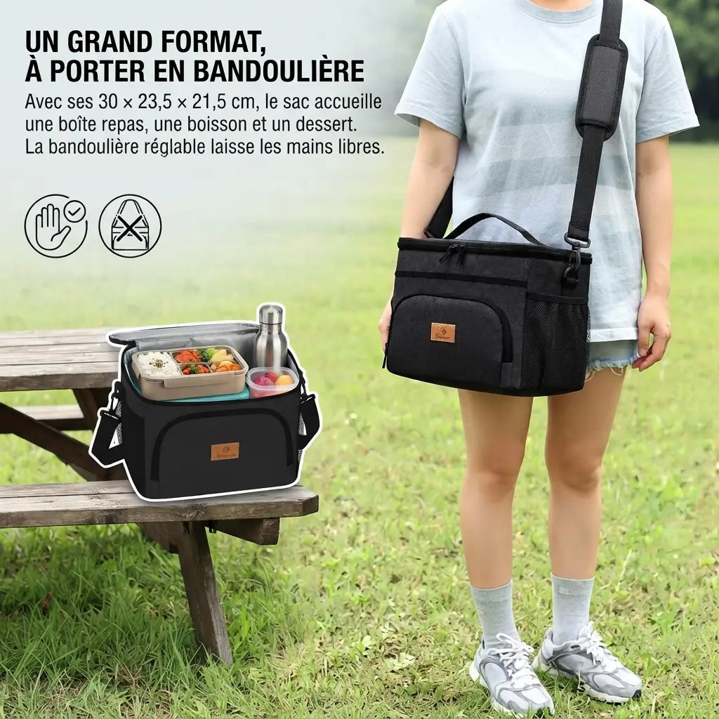 Sac isotherme repas à bandoulière 30 cm – Un grand format, à porter en bandoulière